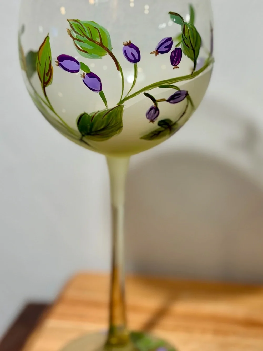Vintage Frosted Hand-Painted Botanical Wine Glasses - Set of 4